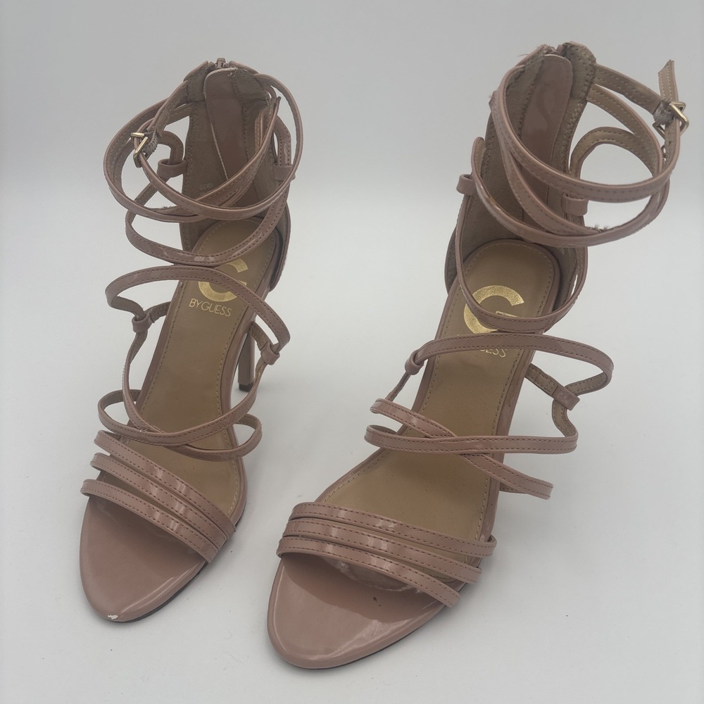 G BY GUESS Women's Ckaki‎ Color Caged HIGH HEELS Sandals Shoes Zip back - 6.5